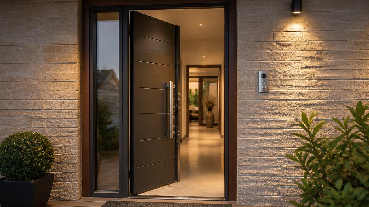 Puerta principal con cerradura de alta seguridad